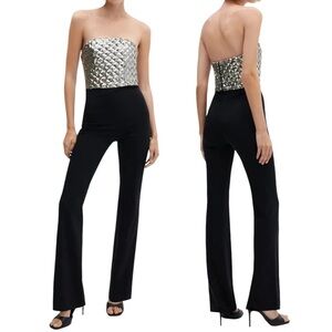 MANGO 3D Sequined Jumpsuit-Size S-Black/Silver-NWT